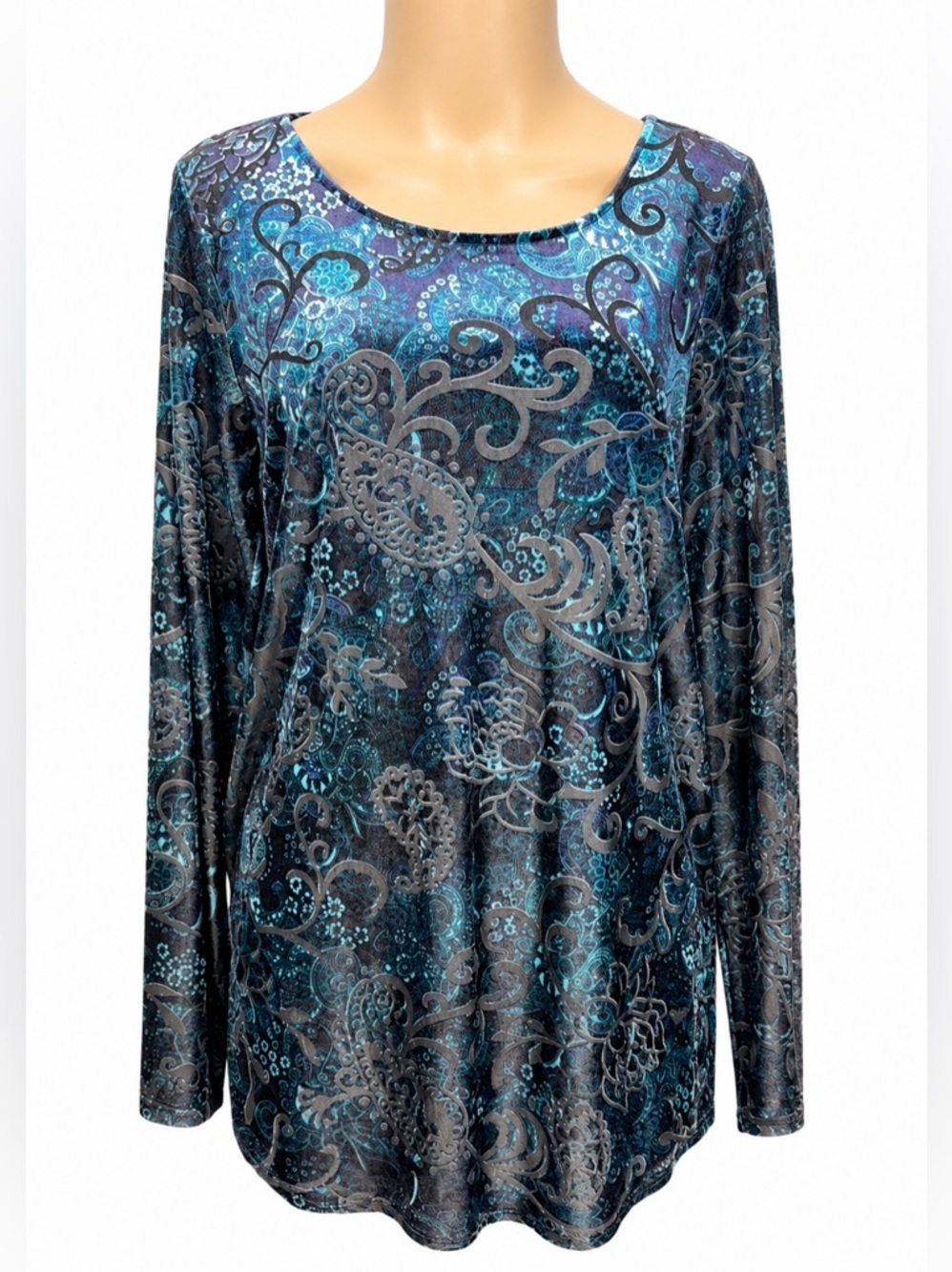 KAREN KANE Paisley Velvet Burnout Lagenlook Tunic Blouse Size Large Made In USA